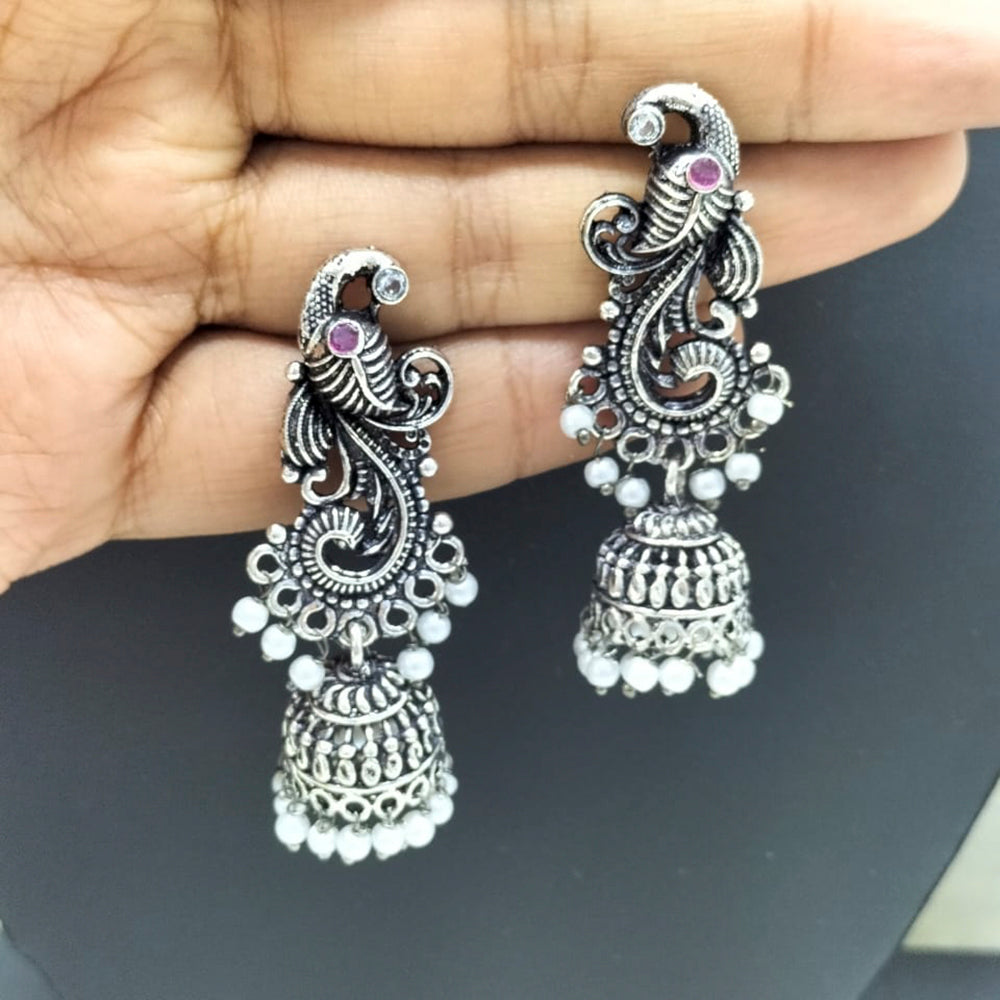 FS Collection Silver Plated Jhumki Beads Earrings