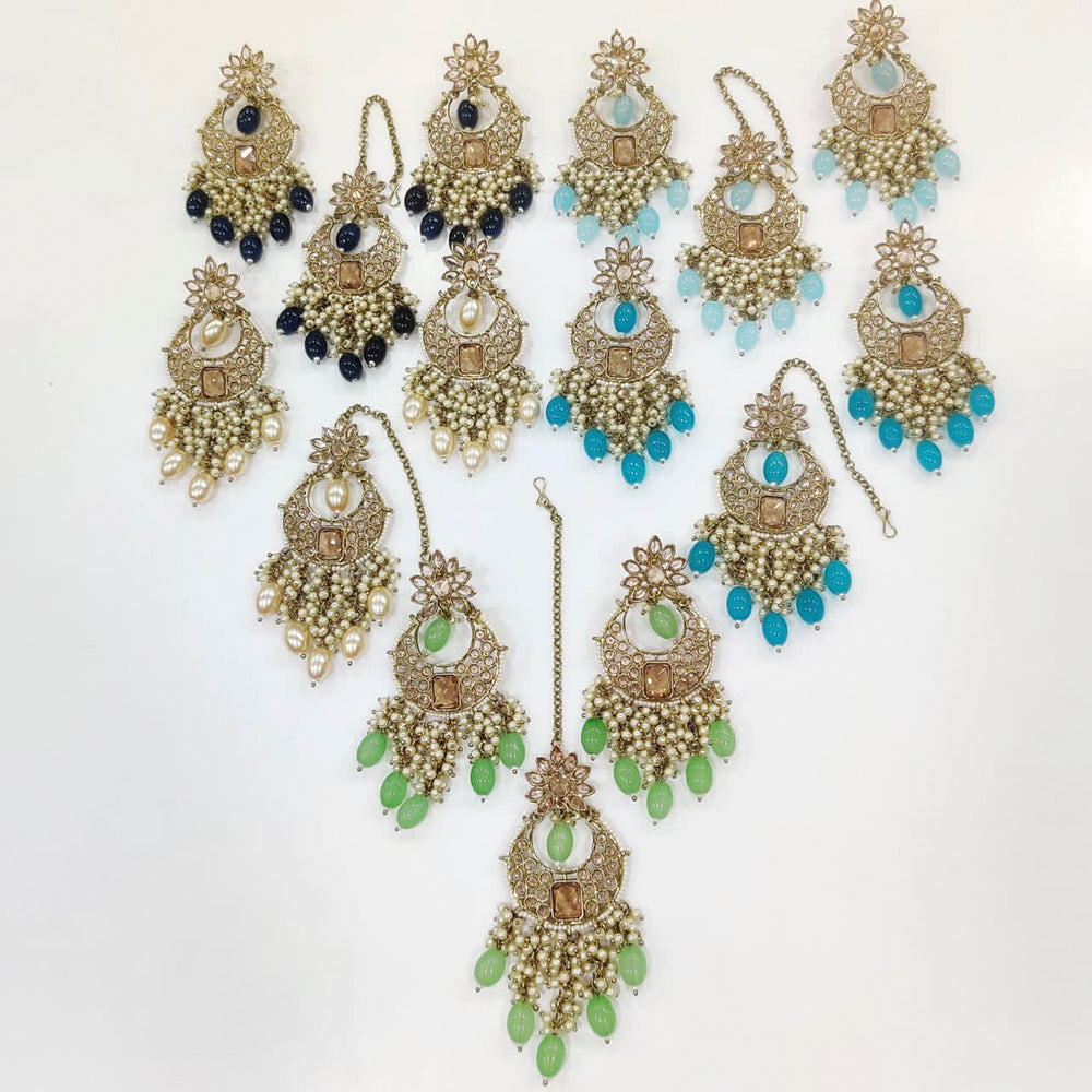 FS Collection Gold Plated Kundan Stone Earrings With Mangtikka