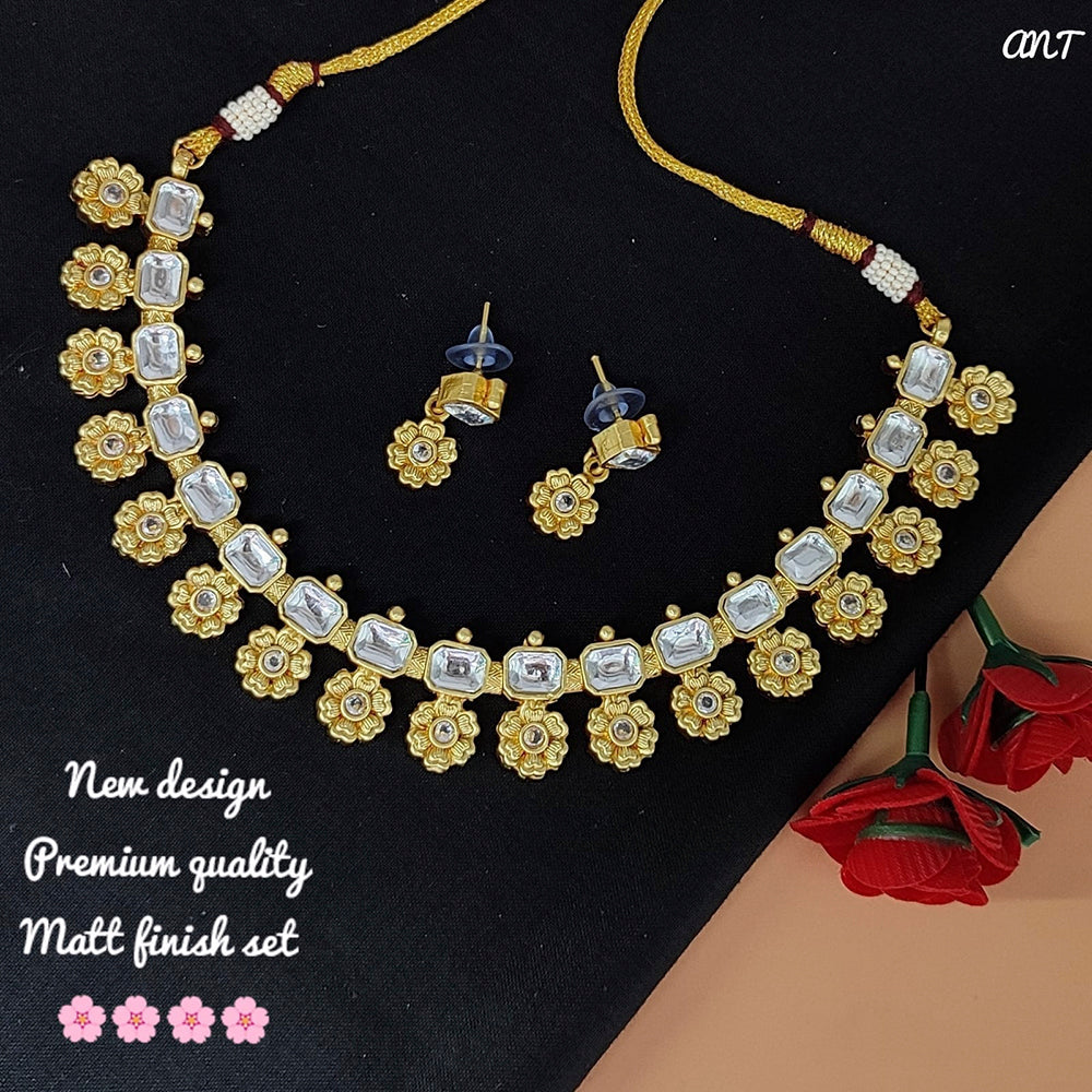 FS Collection Gold Plated Kundan Stone Choker Necklace Set