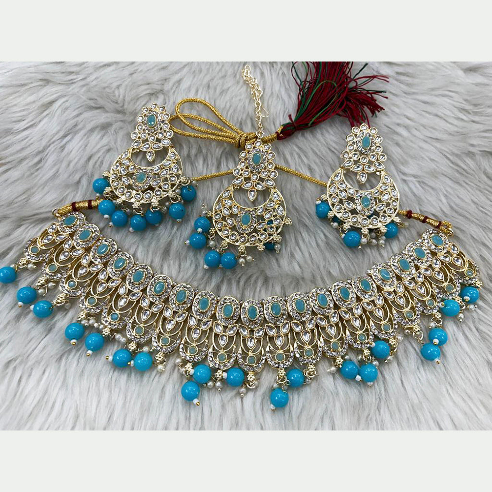 FS Collection Gold Plated Kundan Stone Choker Necklace Set
