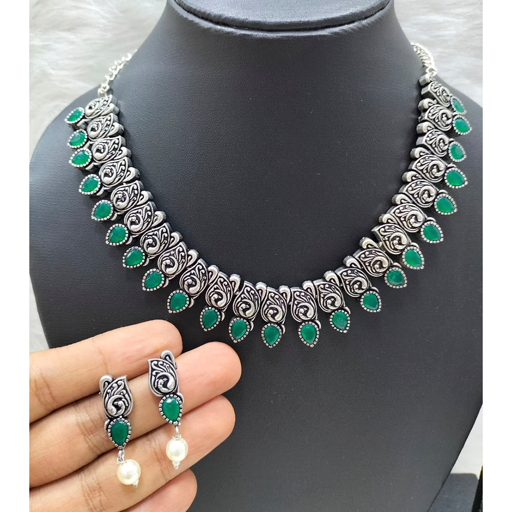 FS Collection Silver Plated Pota Stone Choker Necklace Set