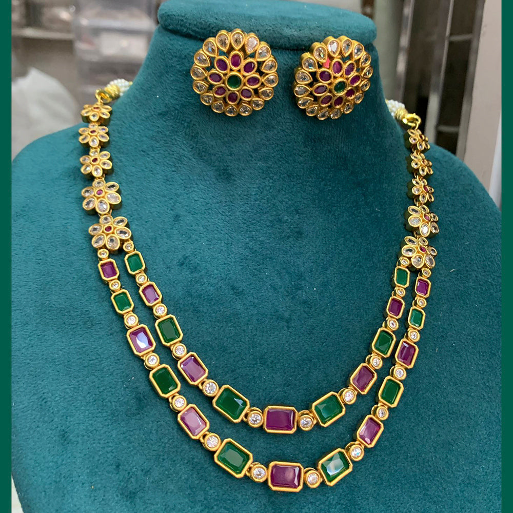 FS Collection Gold Plated Pota Stone Necklace Set