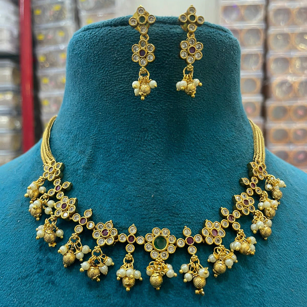 FS Collection Gold Plated Pota Stone & Beads Choker Necklace Set
