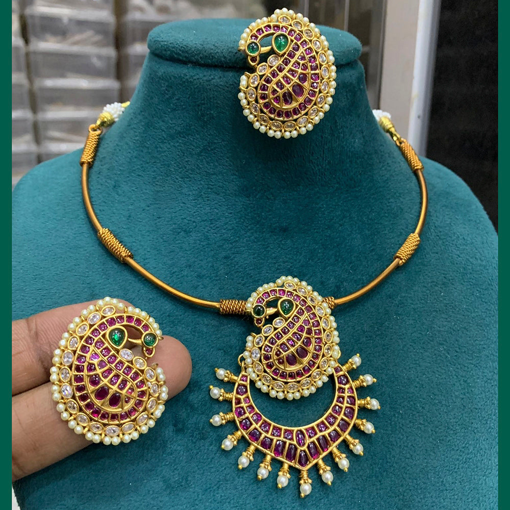 FS Collection Gold Plated Pota Stone Chain Pendant