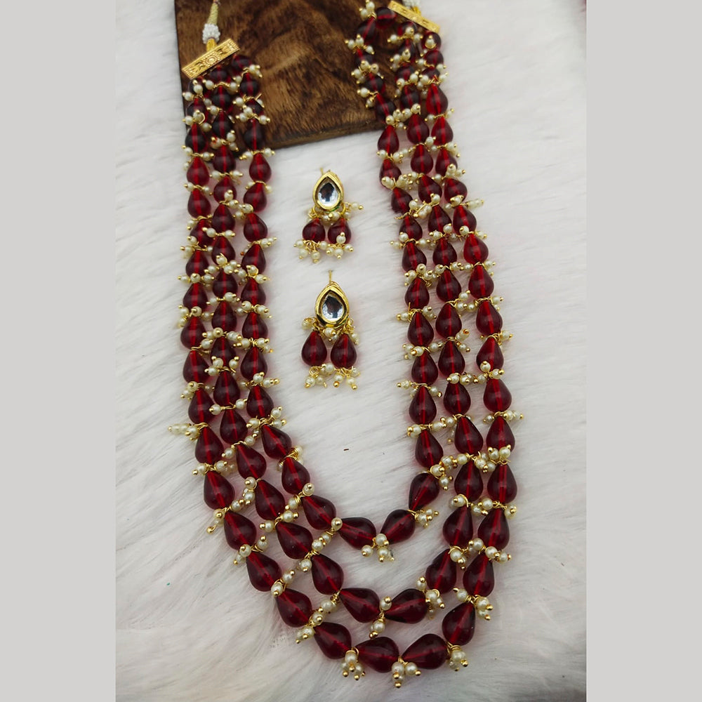 FS Collection Gold Plated 3 Line Beads Necklace Set
