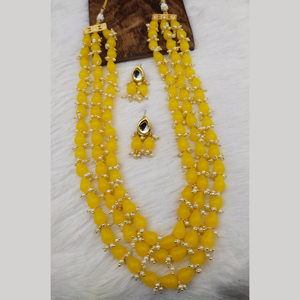 FS Collection Gold Plated 3 Line Beads Necklace Set