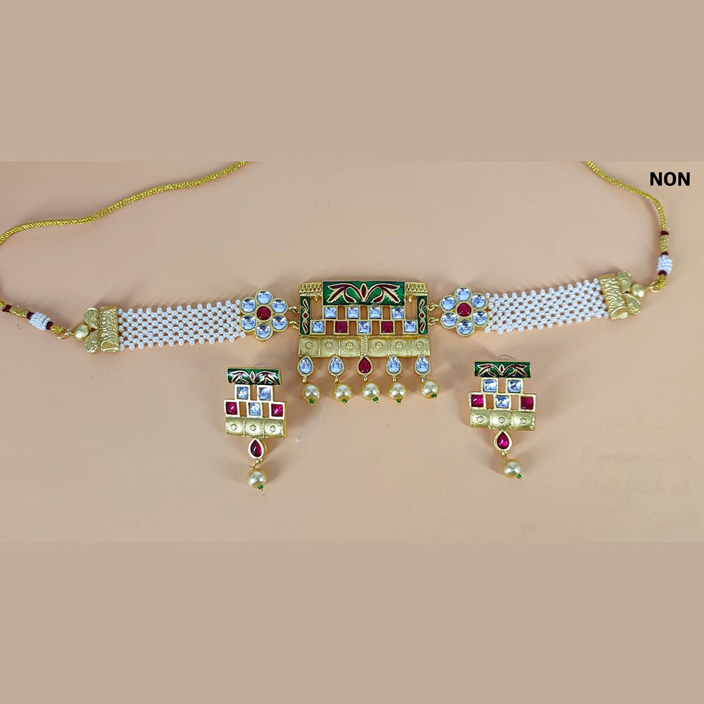 FS Collection Gold Plated Meenakari & Kundan Stone Choker Necklace Set