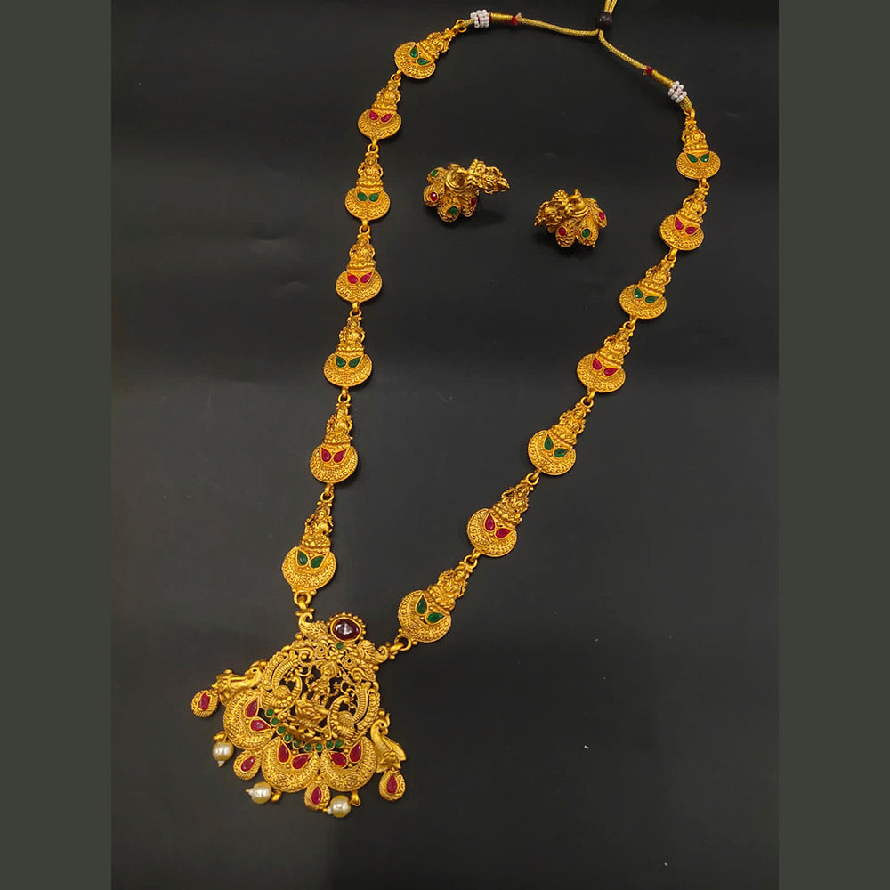 FS Collection Gold Plated Pota Stone Long Necklace Set
