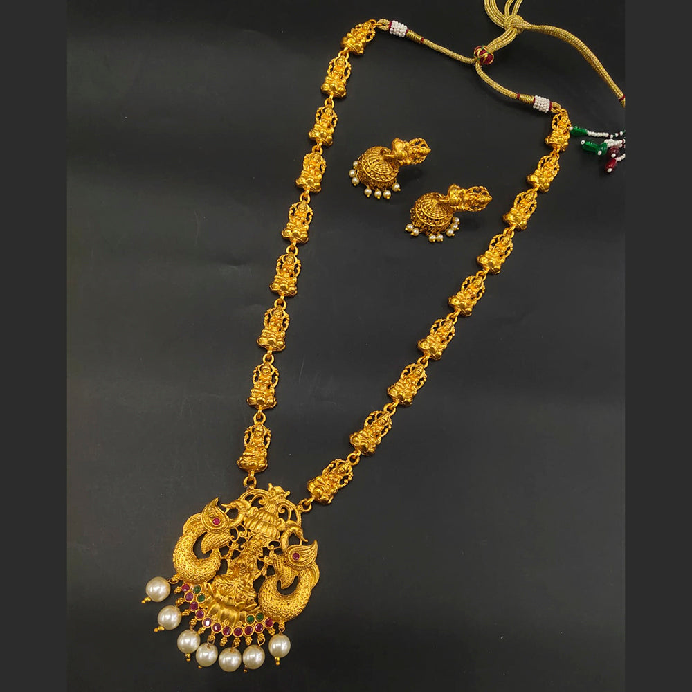FS Collection Gold Plated Pota Stone Long Necklace Set