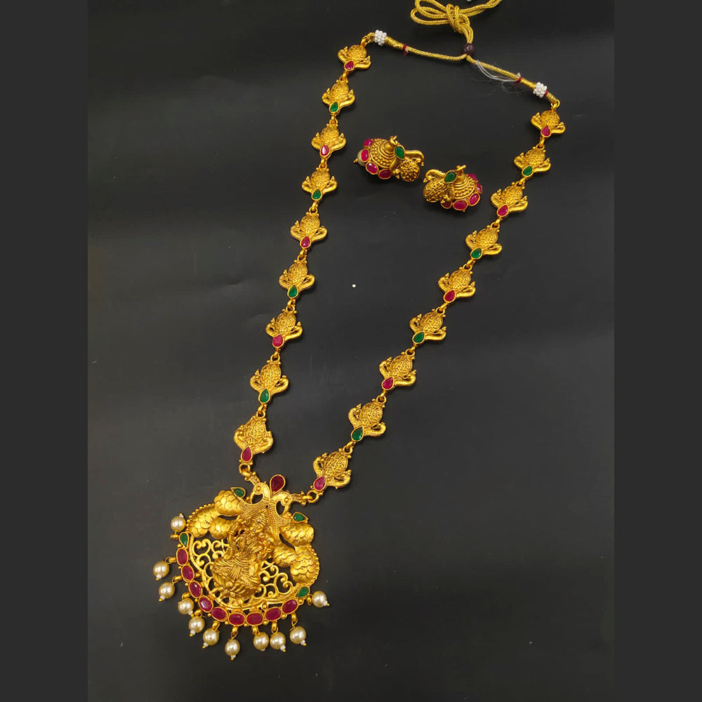 FS Collection Gold Plated Pota Stone Long Necklace Set