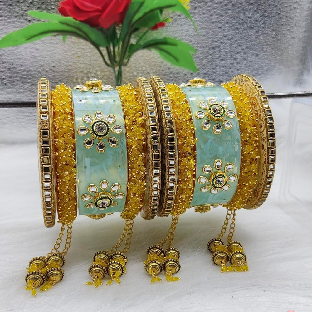 FS Collection Gold Plated Kundan Stone Acrylic Bangles