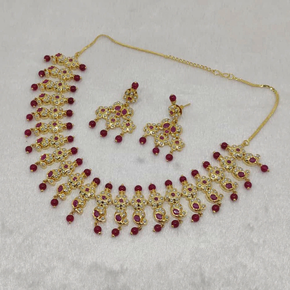 FS Collection Gold Plated Ad Stone Necklace Set