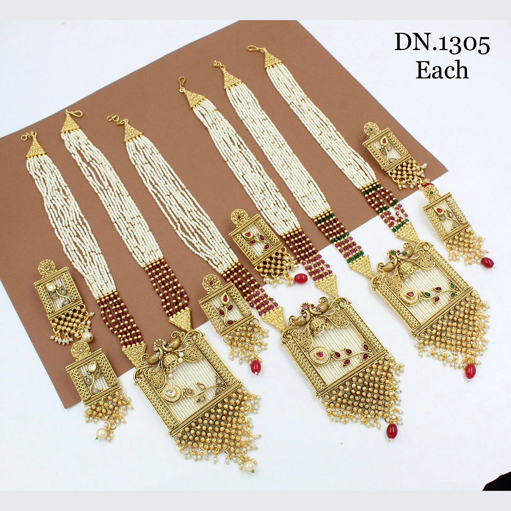 FS Collection Gold Plated Pota Stone Beads Long Necklace Set