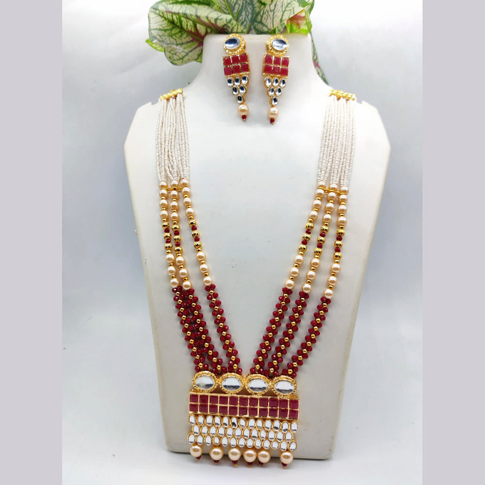 FS Collection Gold Plated Mirror & Beads Long Necklace Set