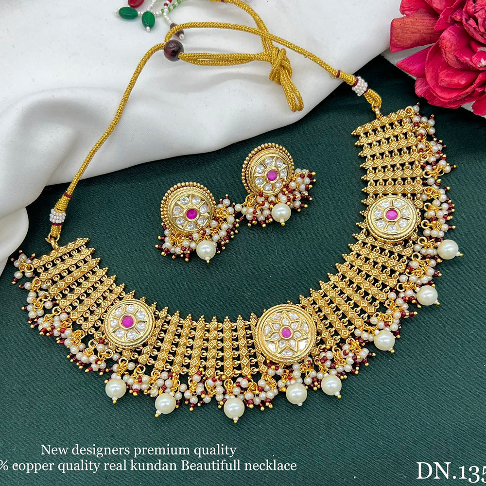 FS Collection Gold Plated Pota Stone Necklace Set