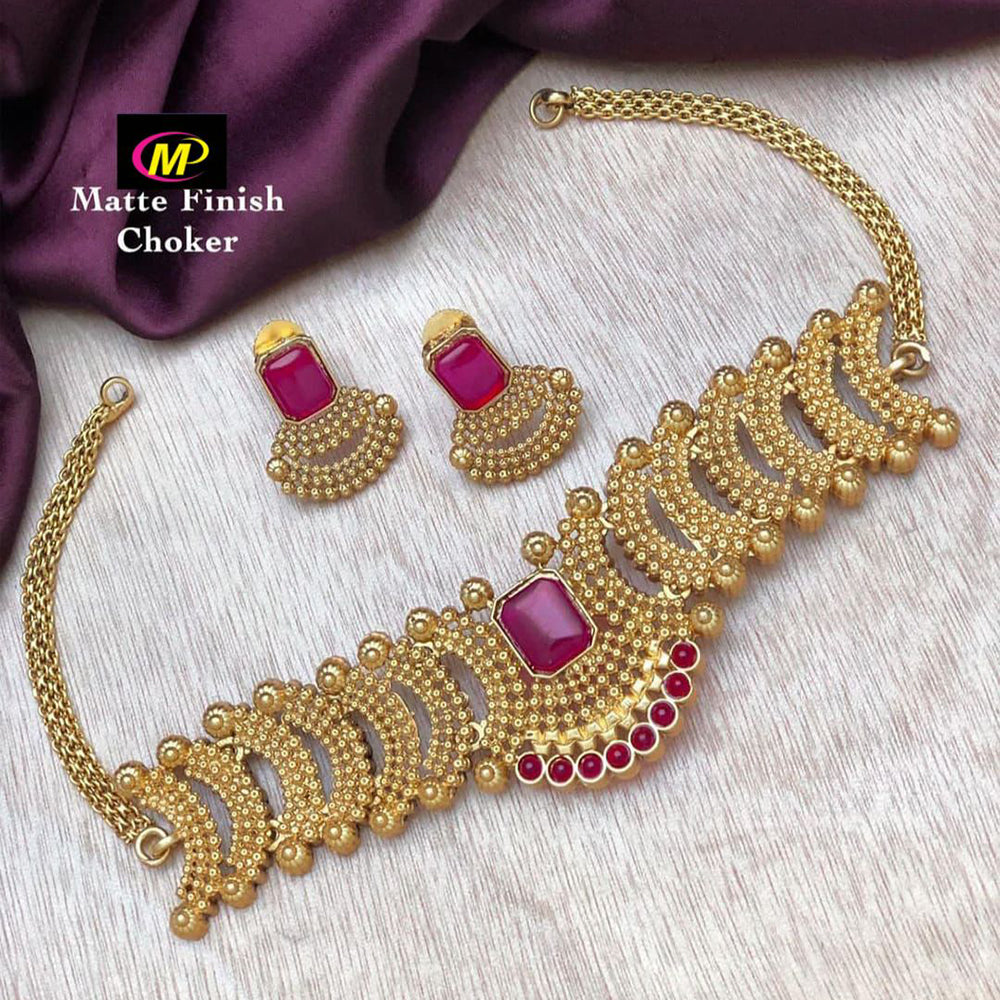 FS Collection Gold Plated Pota Stone Choker Necklace Set