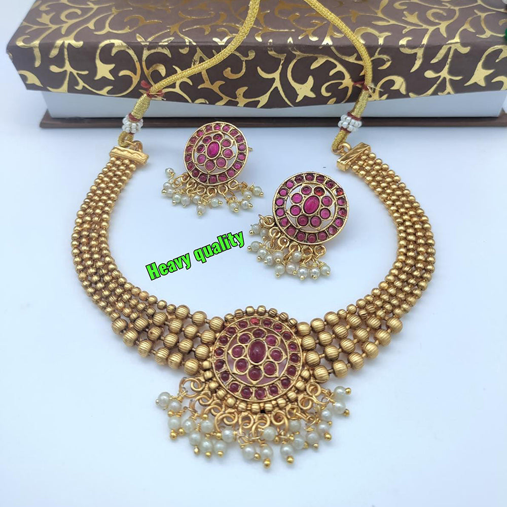FS Collection Gold Plated Pota Stone Necklace Set