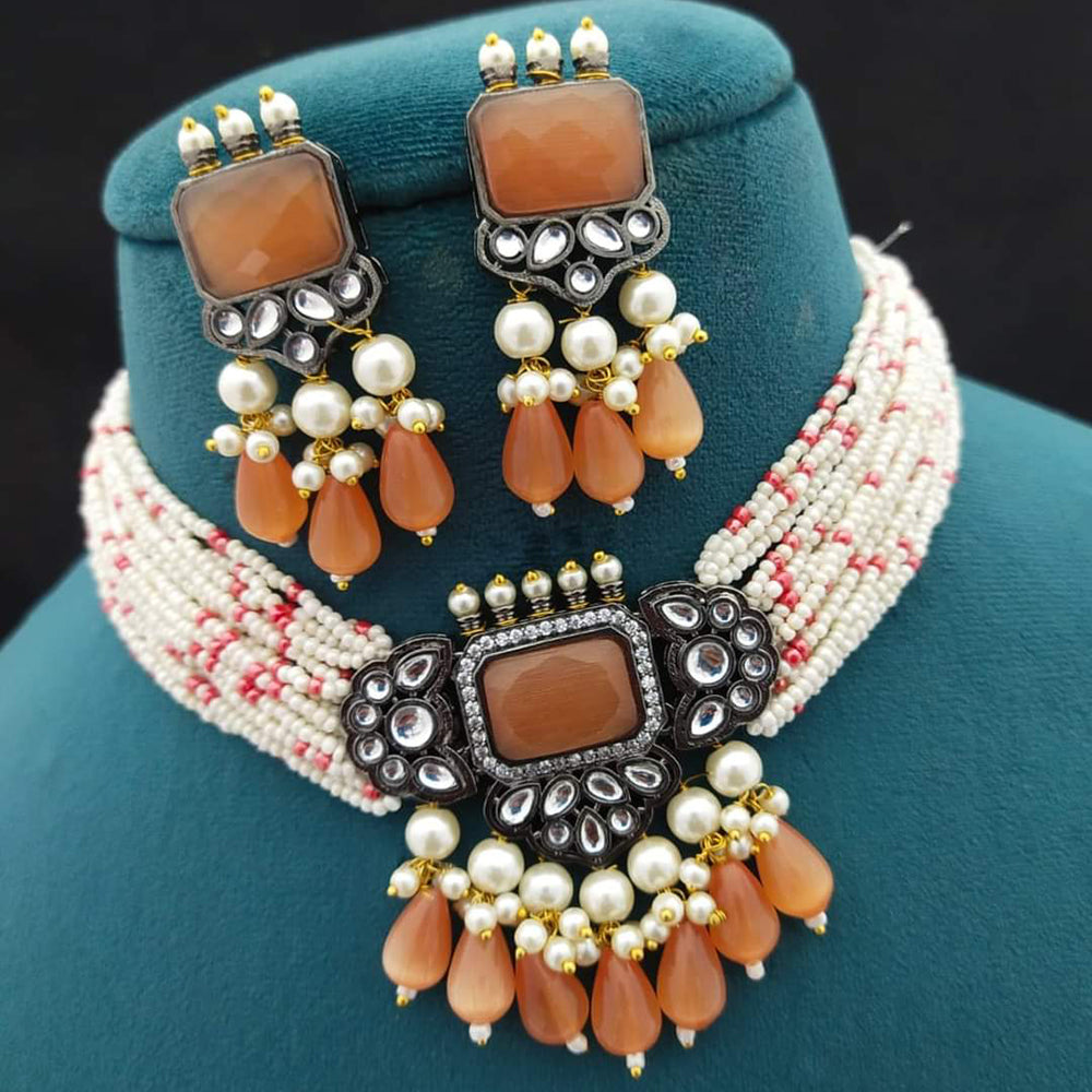 FS Collection Gold Plated Crystal & Beads Necklace Set