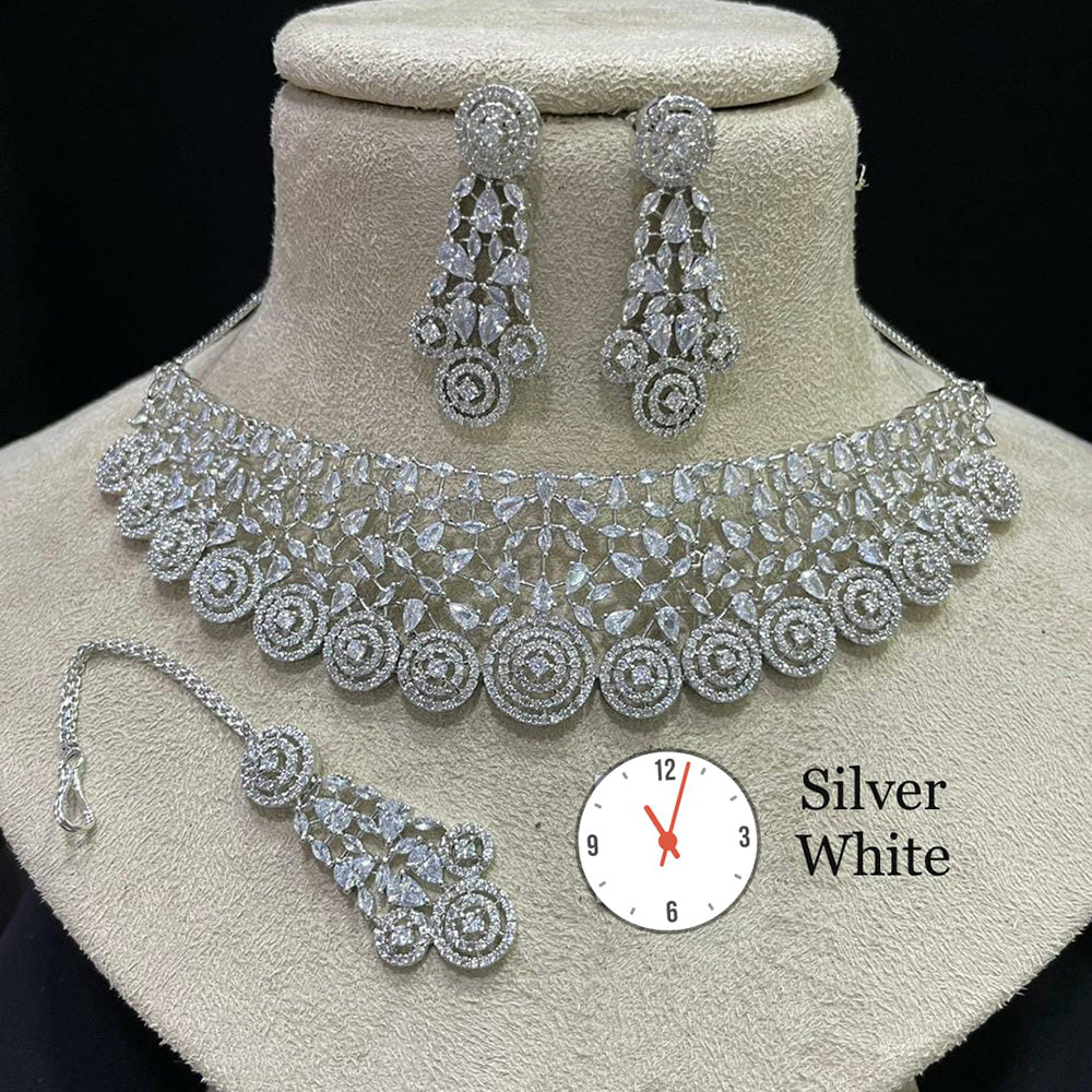 FS Collection Silver Plated AD Stone Necklace Set