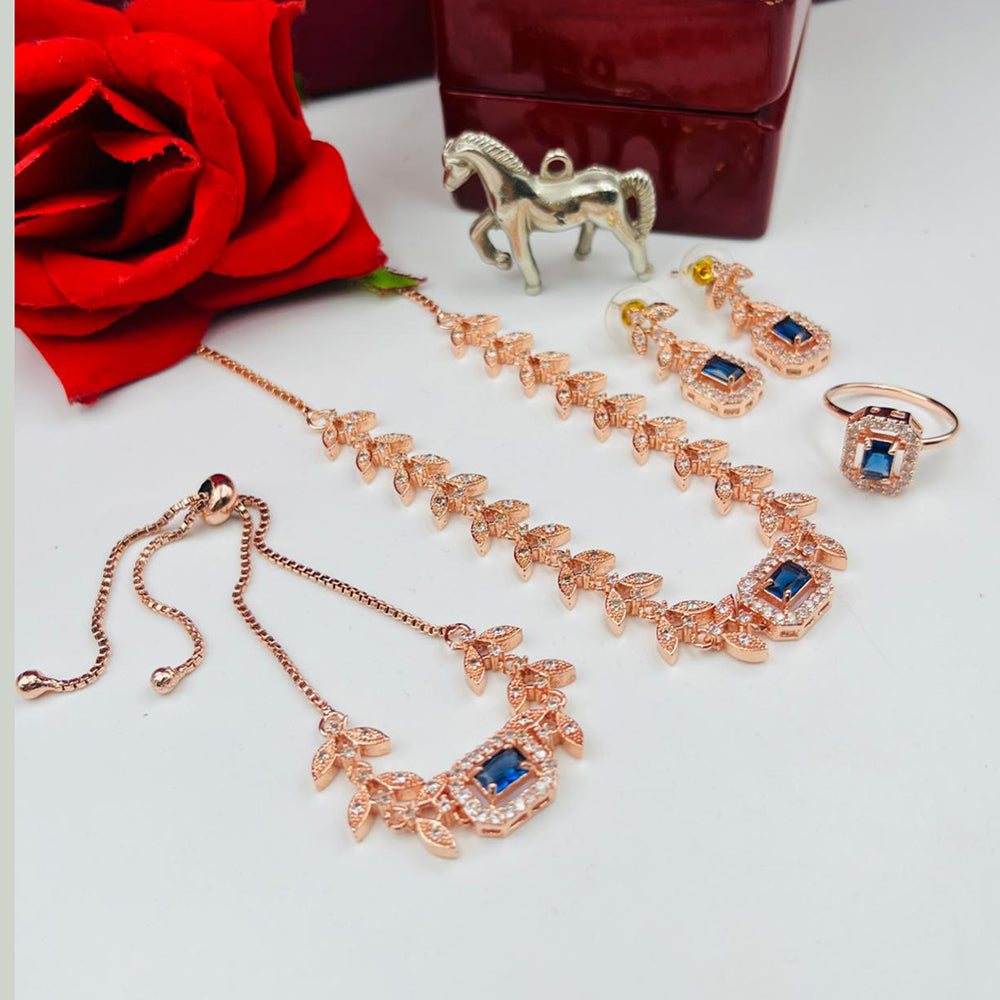FS Collection Rose Gold Plated AD Stone Jewellery Combo