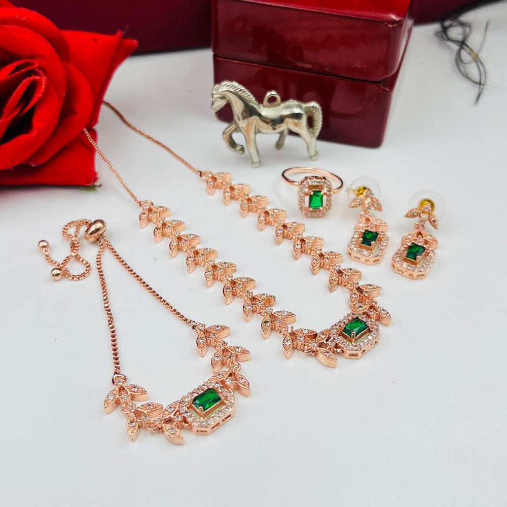 FS Collection Rose Gold Plated AD Stone Jewellery Combo