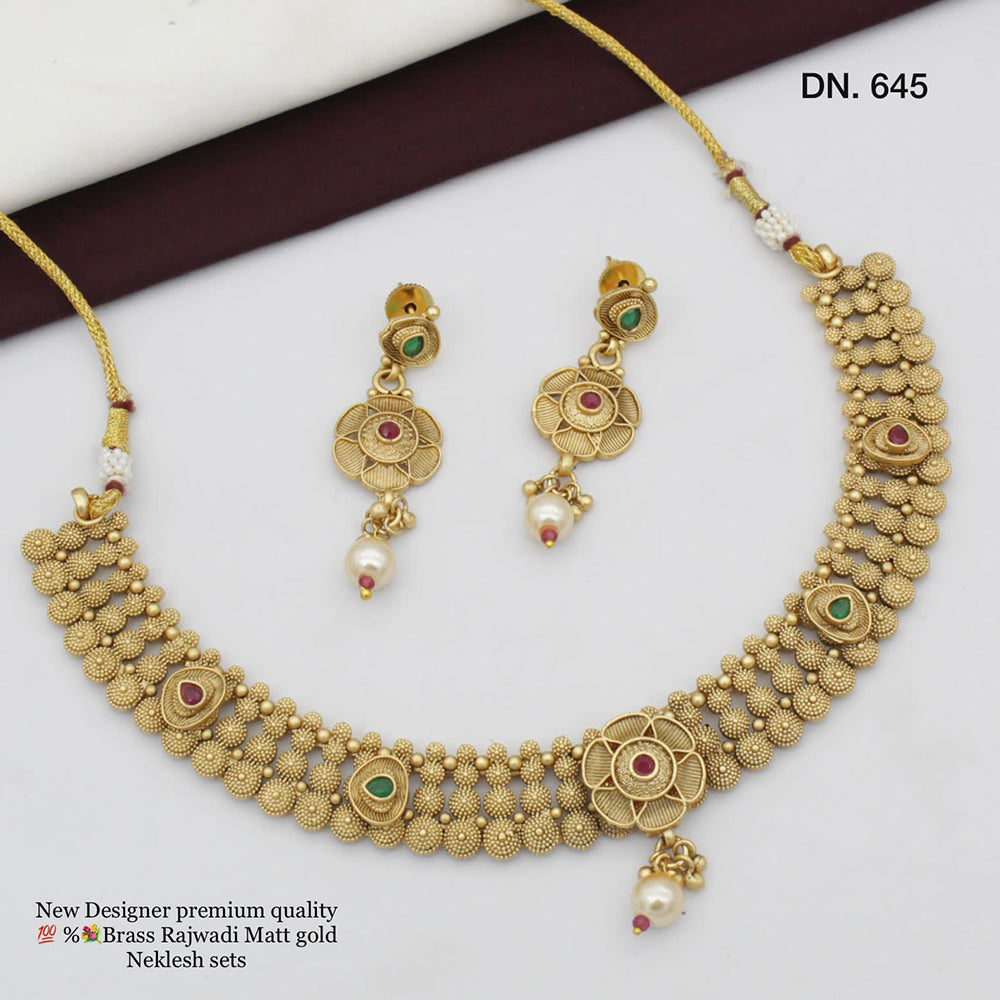 FS Collection Gold Plated Pota Stone Necklace Set