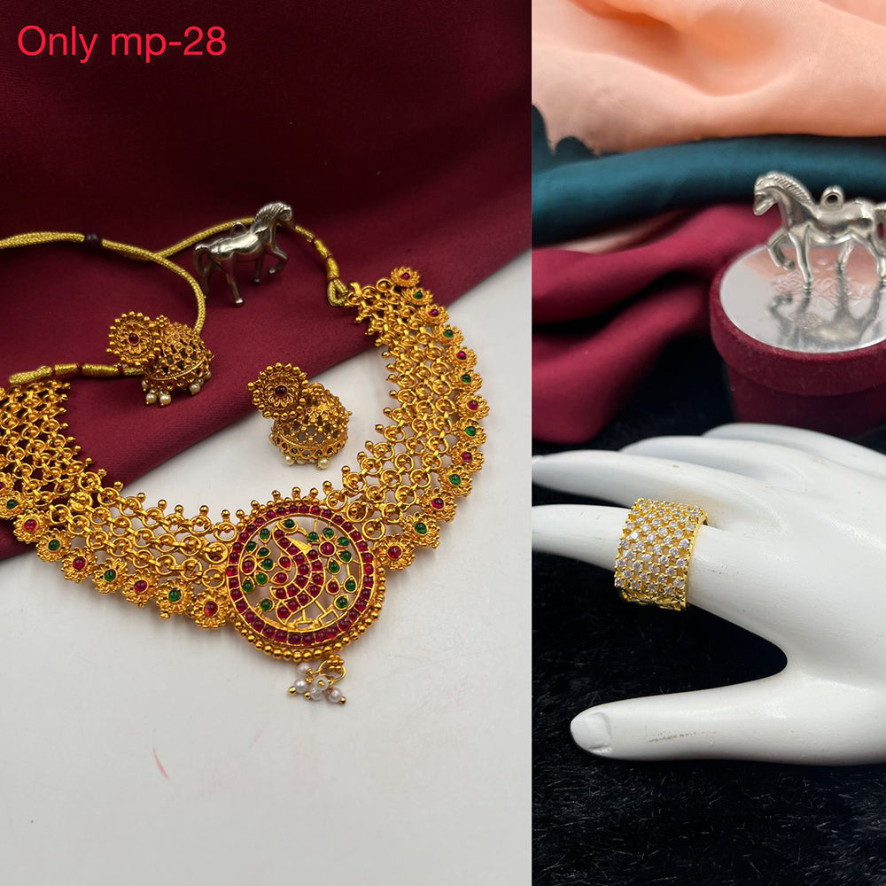 FS Collection Gold Plated Necklace and Ring Combo Set
