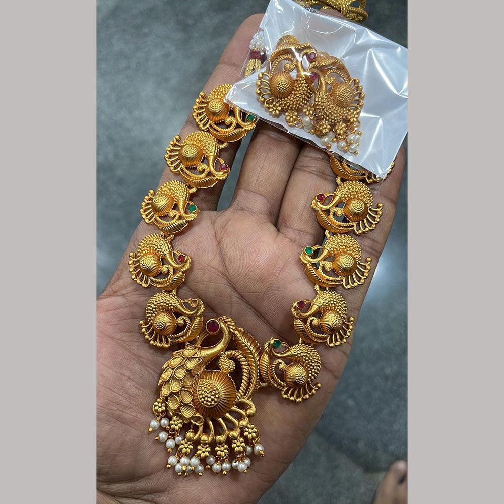 FS Collection Gold Plated Peacock Necklace Set