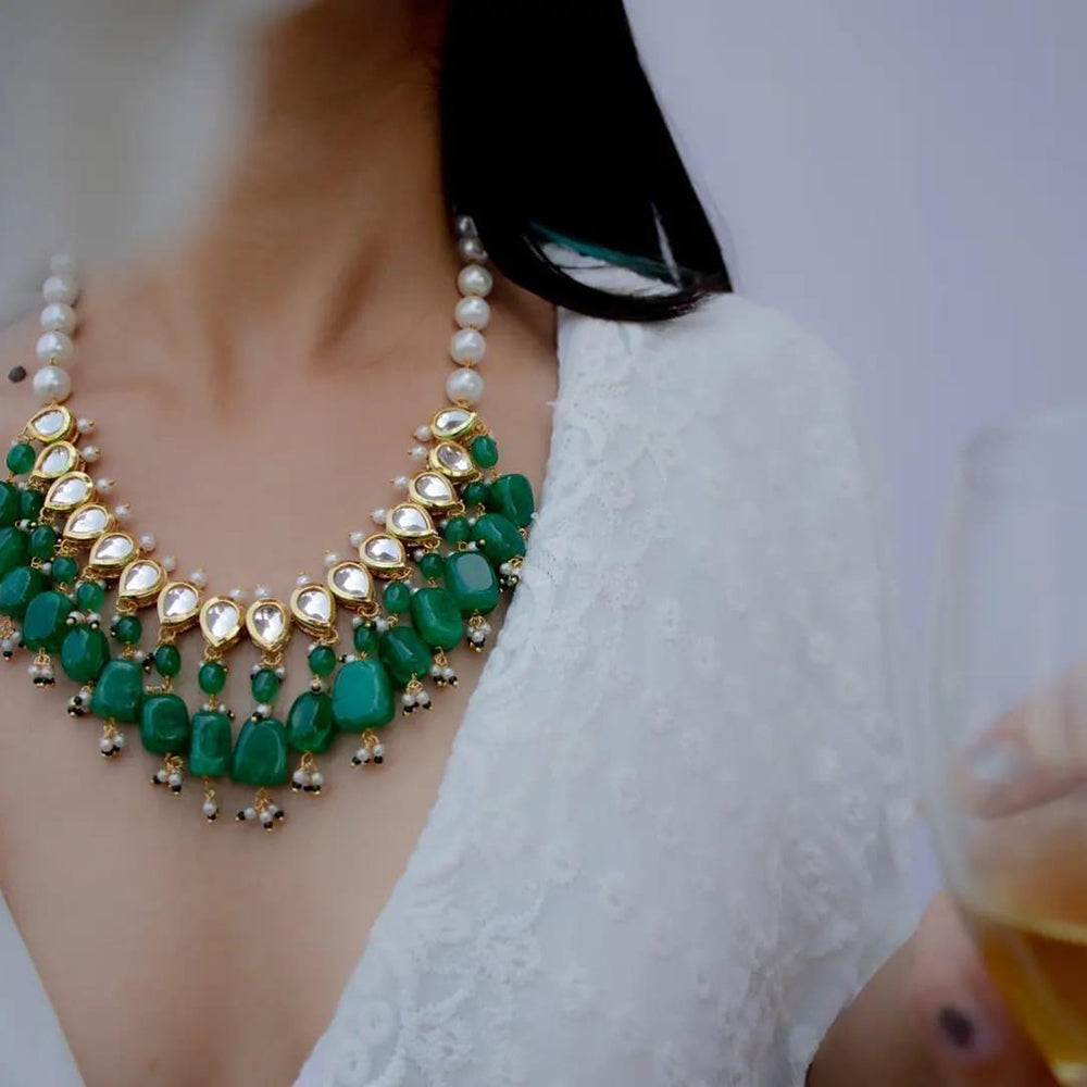 FS Collection Kundan & Beads Necklace Set