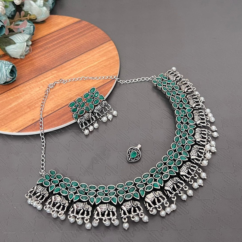 FS Collection Oxidised Plated Elephant Necklace Set