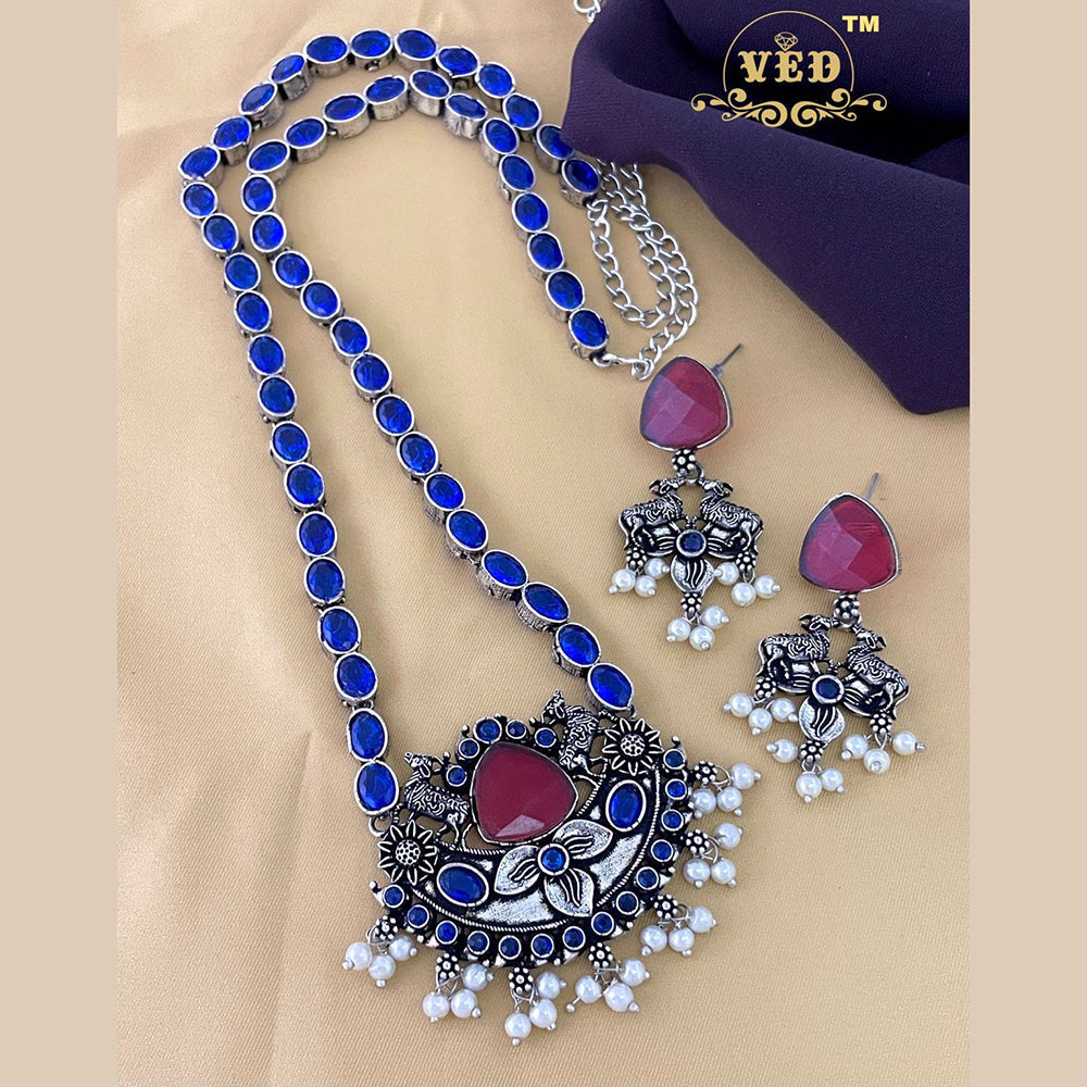 FS Collection Oxidised Plated Long Necklace Set
