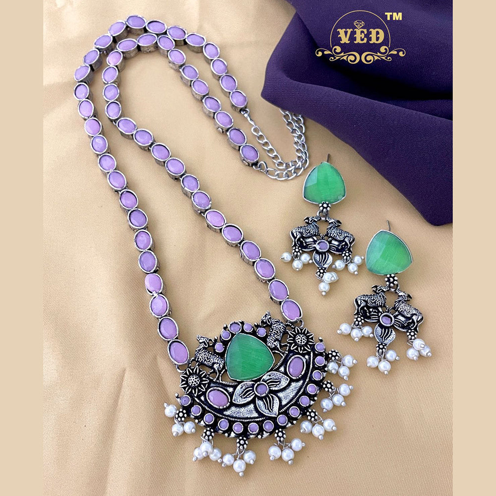 FS Collection Oxidised Plated Long Necklace Set