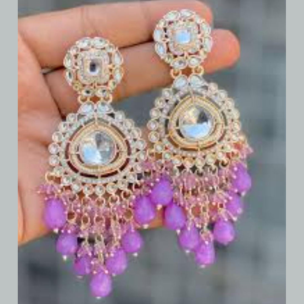 FS Collection Gold Plated Kundan Stone Dangler Earrings