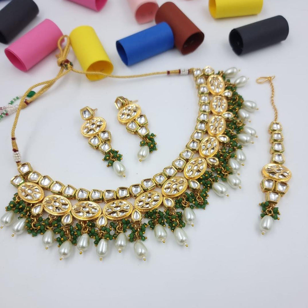 FS Collection Gold Plated Kundan Stone Necklace Set