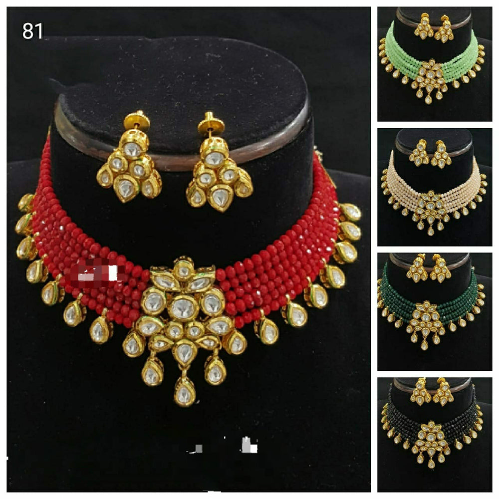 FS Collection Gold Plated Kundan Choker Necklace Set