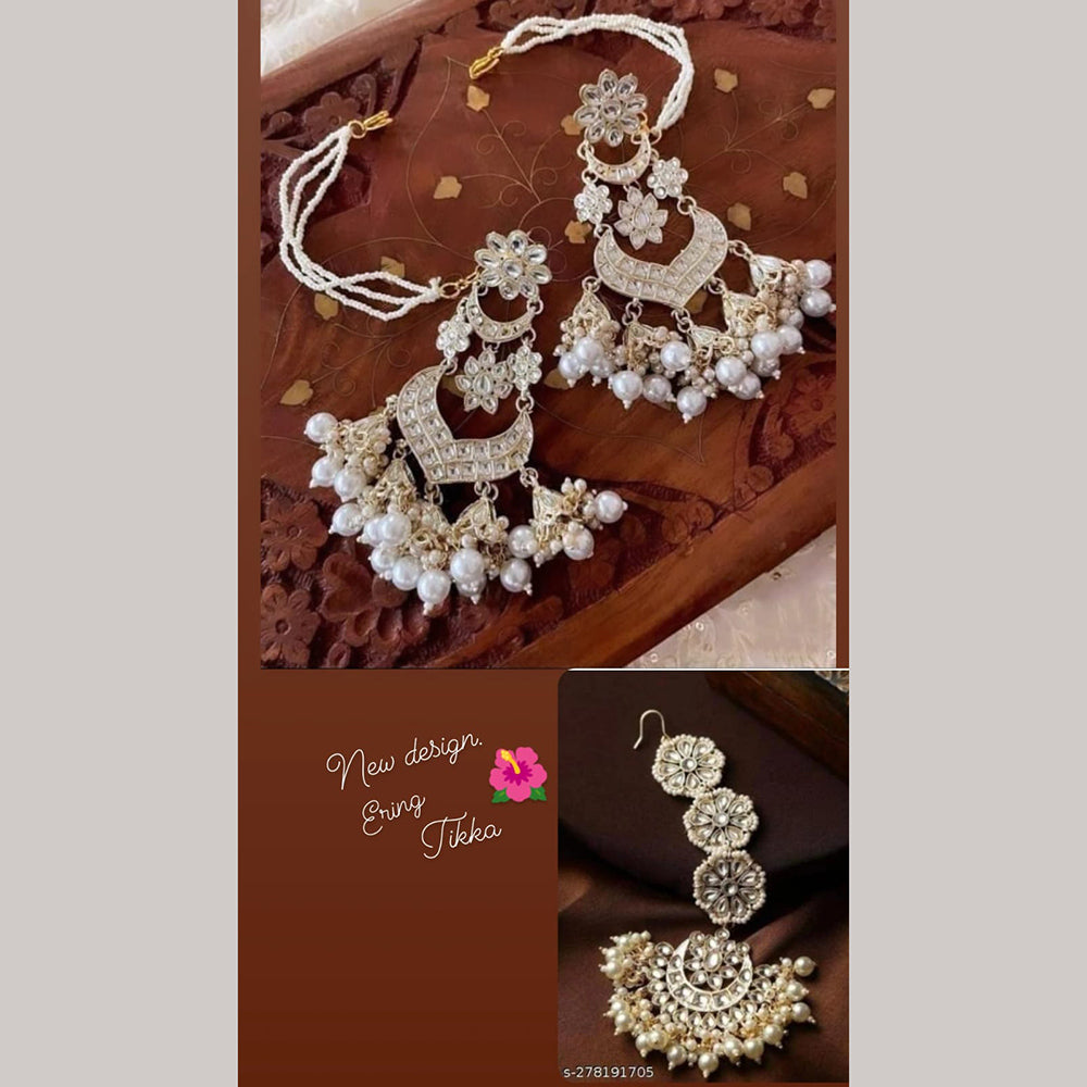 FS Collection Gold Plated Dangler Earrings & Maangtikka Set