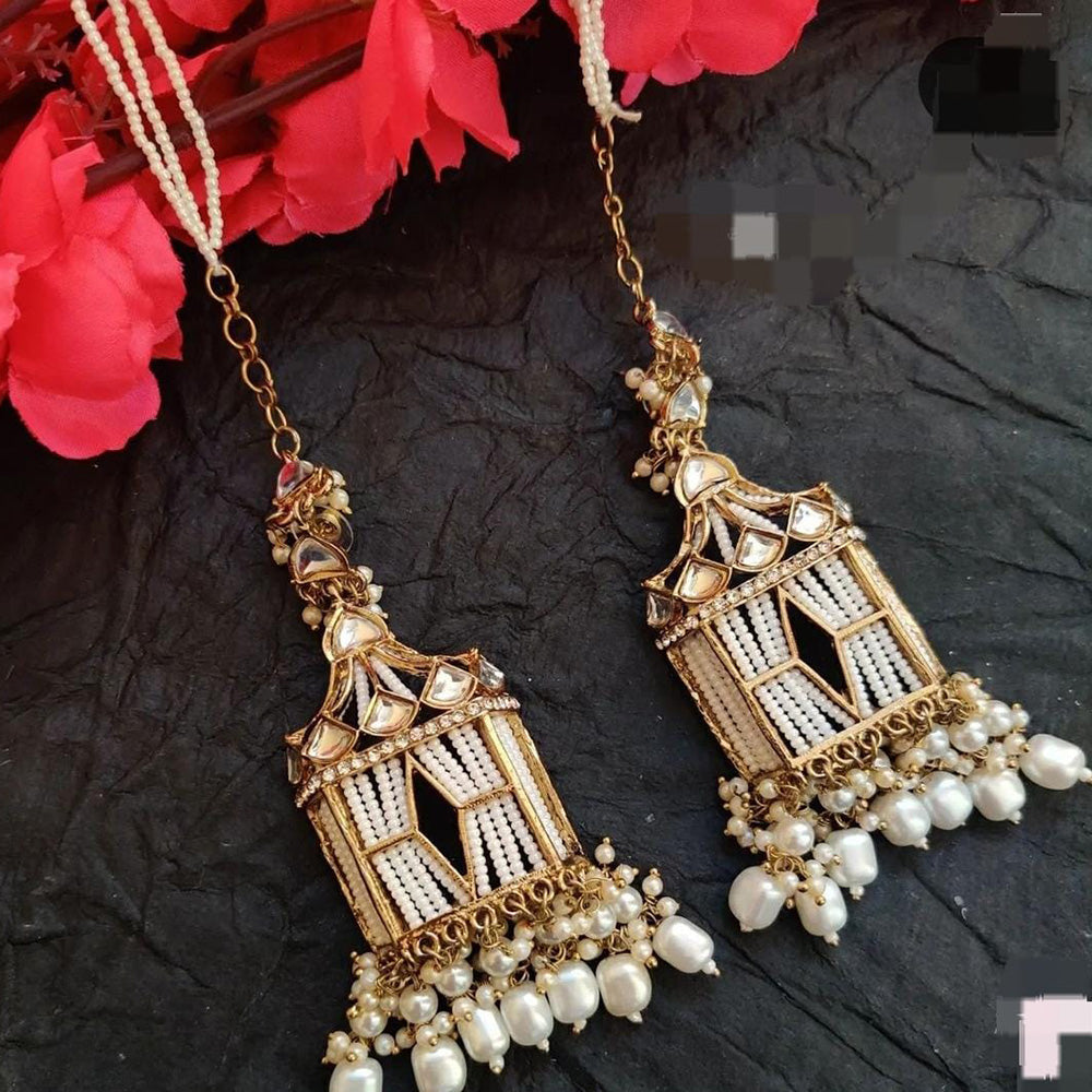 FS Collection Gold Plated Kundan Kanchain Earrings