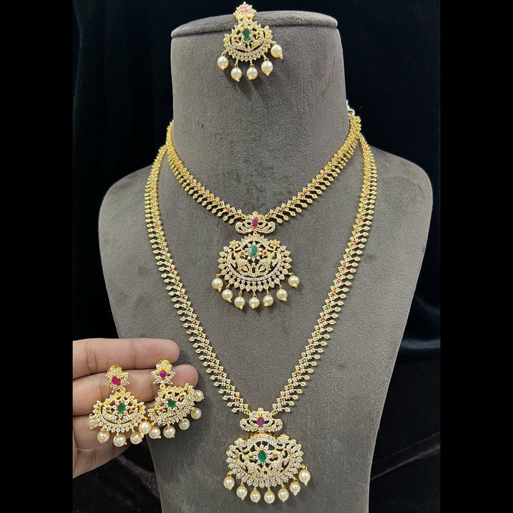 FS Collection Gold Plated AD Stone Double Necklace Set