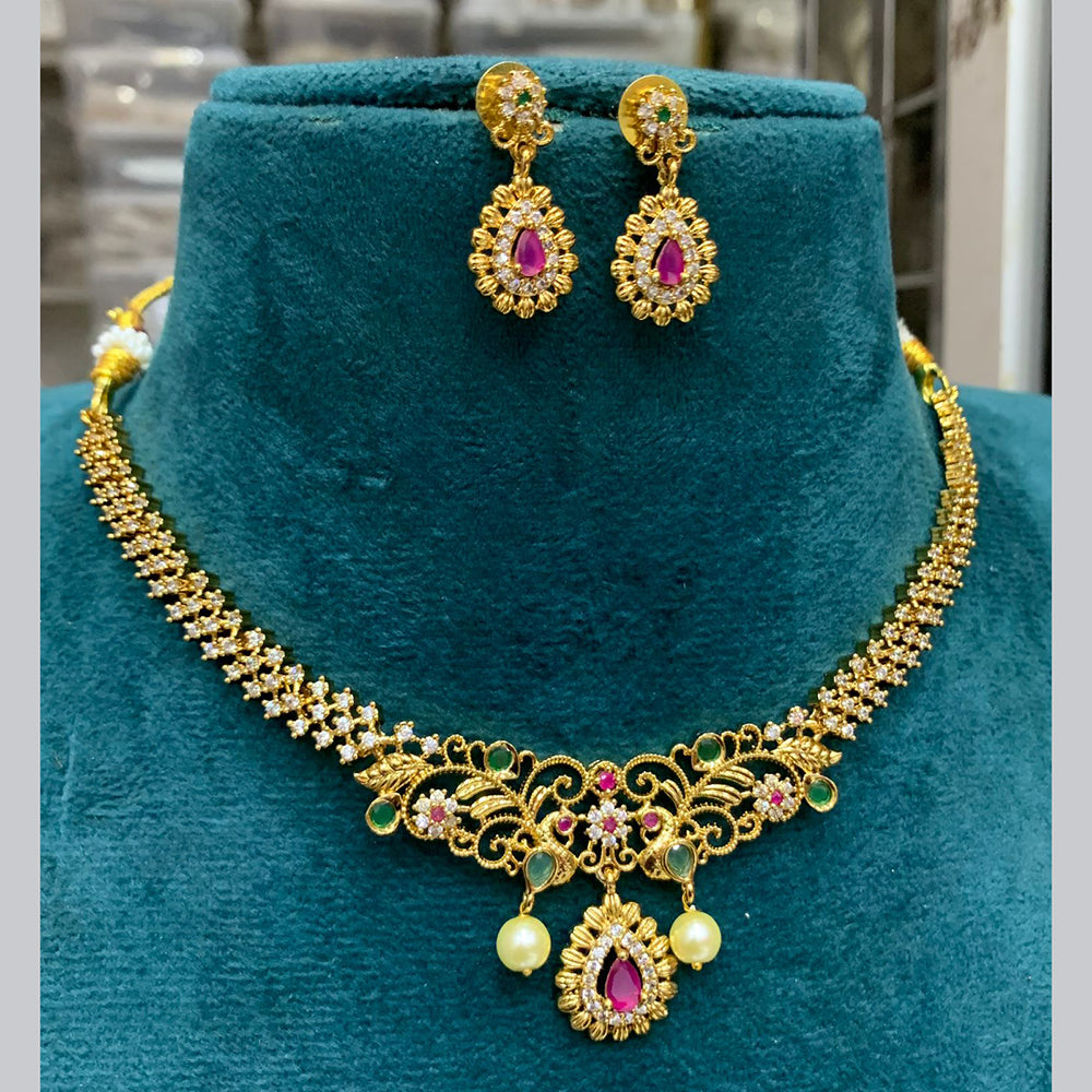 FS Collection Gold Plated AD Stone Necklace Set