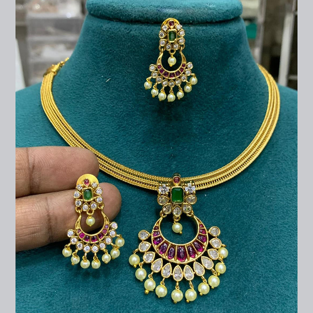 FS Collection Gold Plated AD and Pota Stone Necklace Set