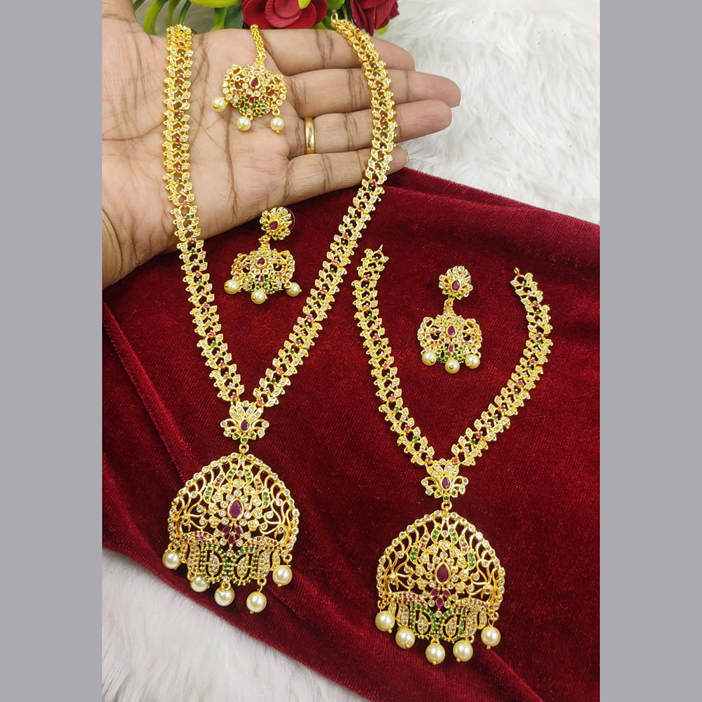 FS Collection Gold Plated AD Stone Double Necklace Set