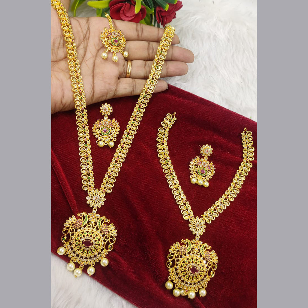 FS Collection Gold Plated AD Stone Double Necklace Set
