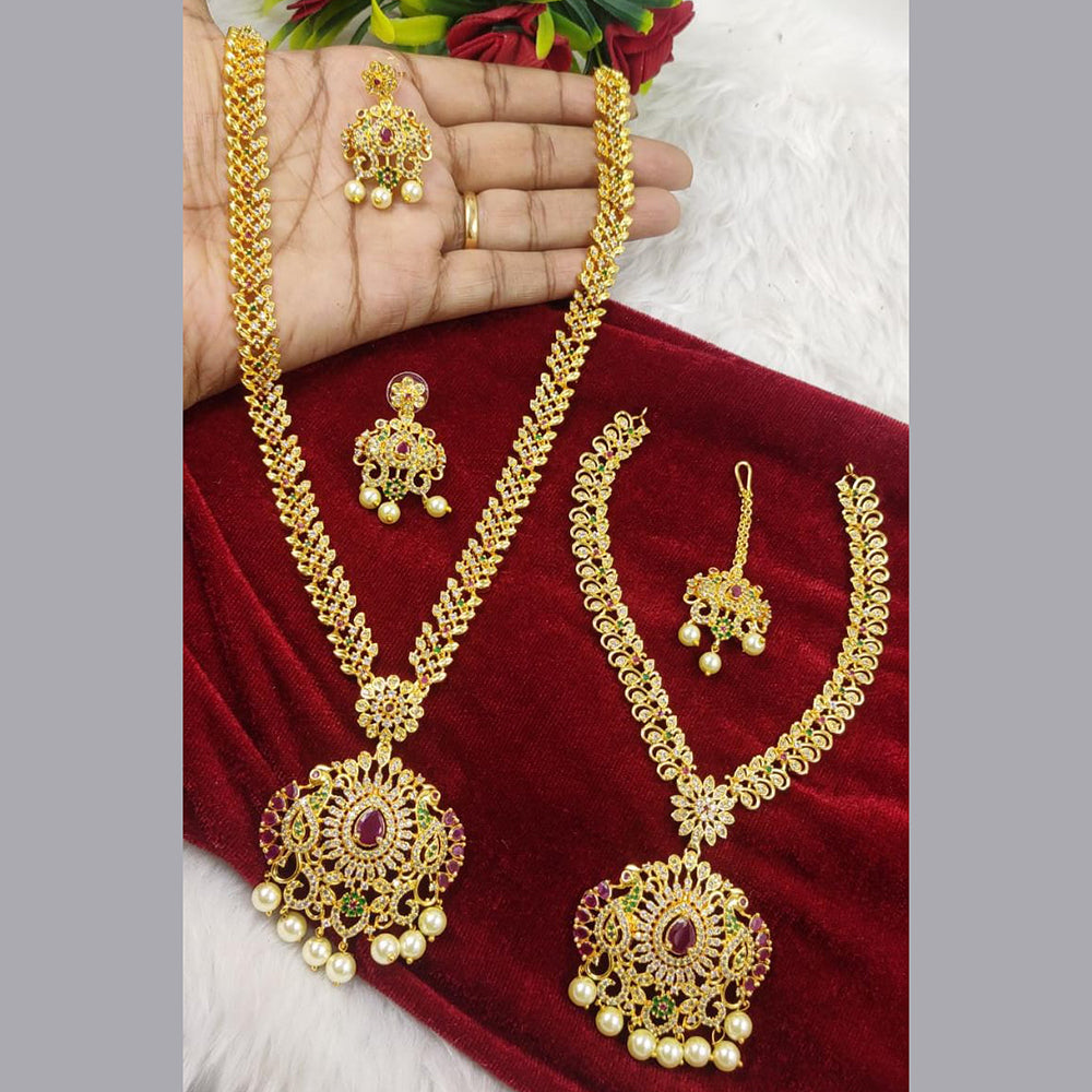 FS Collection Gold Plated AD Stone Double Necklace Set