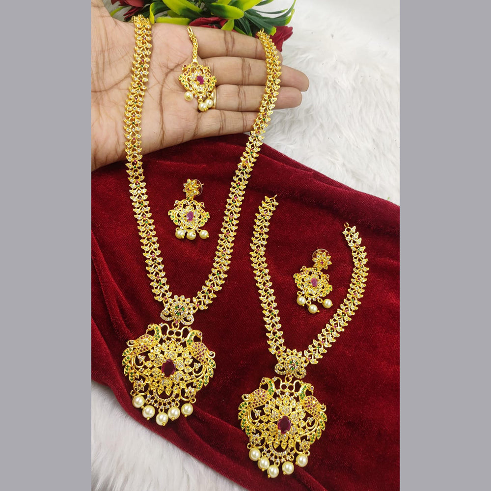 FS Collection Gold Plated AD Stone Double Necklace Set