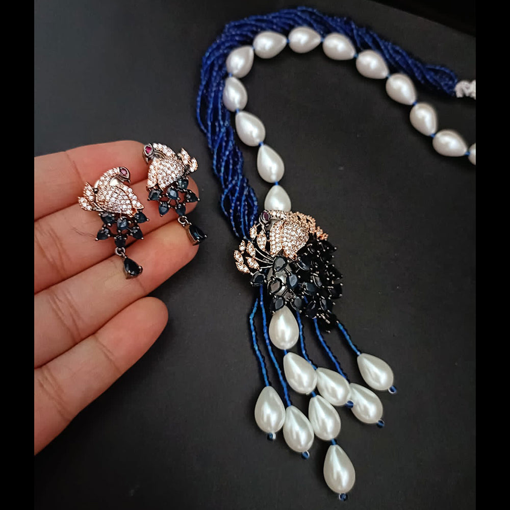 FS Collection Gold Plated Pearl Peacock Necklace Set