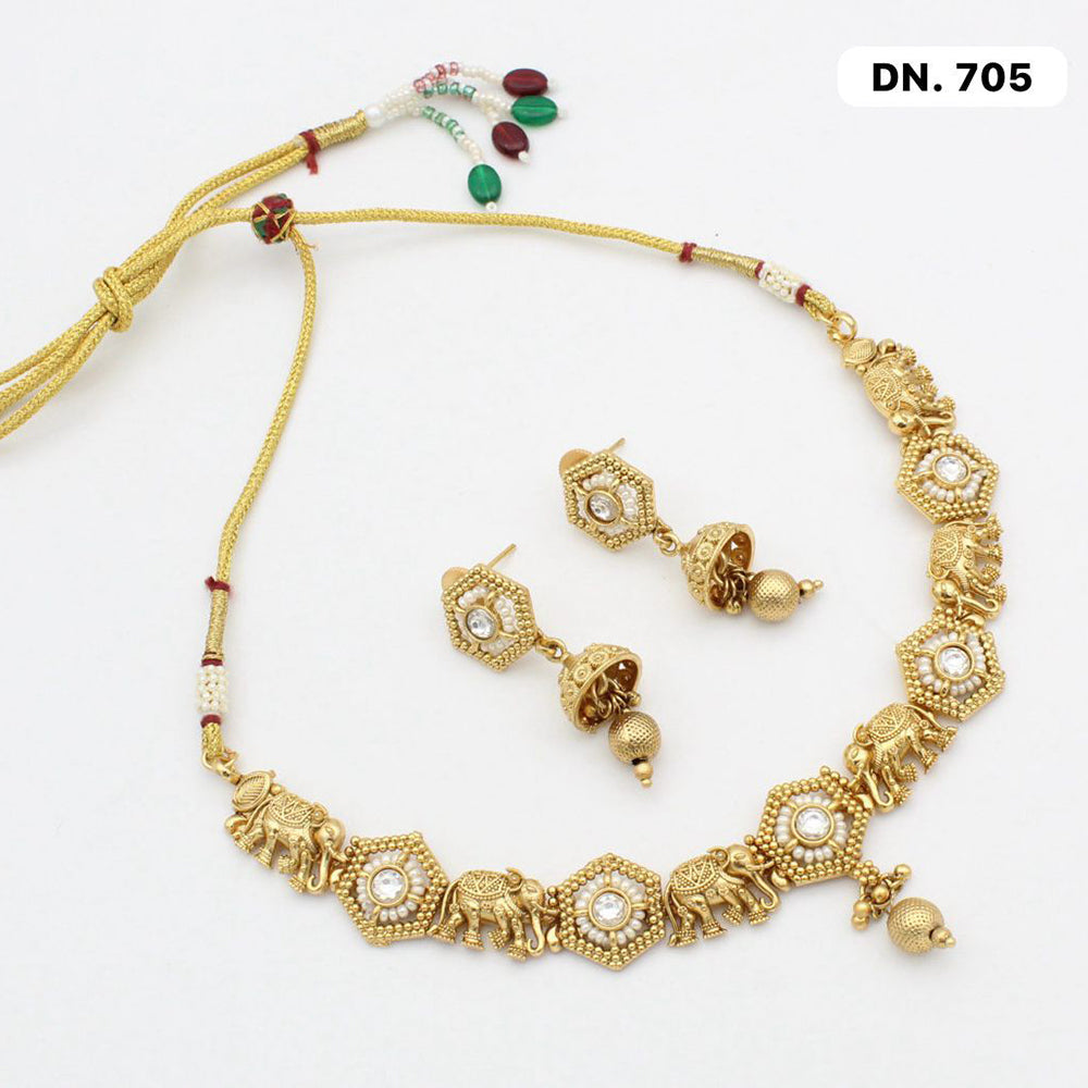 FS Collection Copper Gold Plated Pota Stone Necklace Set
