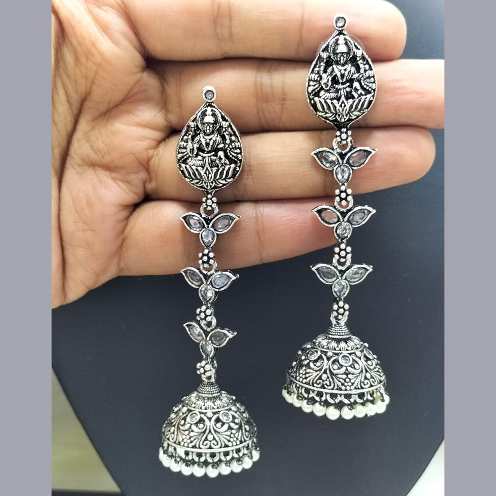 FS Collection Oxidised Plated Temple Jhumki Earrings