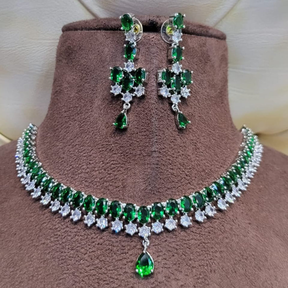 FS Collection Silver Plated AD Stone Necklace Set