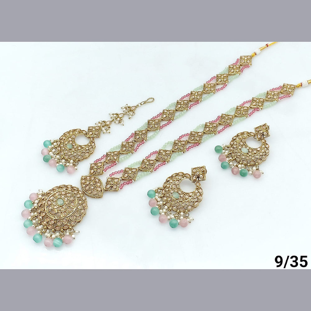 FS Collection Gold Plated Crystal Stone Long Necklace Set