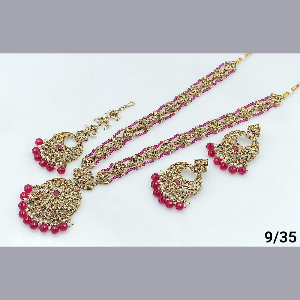 FS Collection Gold Plated Crystal Stone Long Necklace Set
